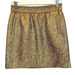 LOFT Metallic Gold Floral Print Short Skirt - Women's Size SP